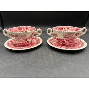 Set of 2 Vintage Spode’s Tower Cream Soup Cups and Saucers - 1920s